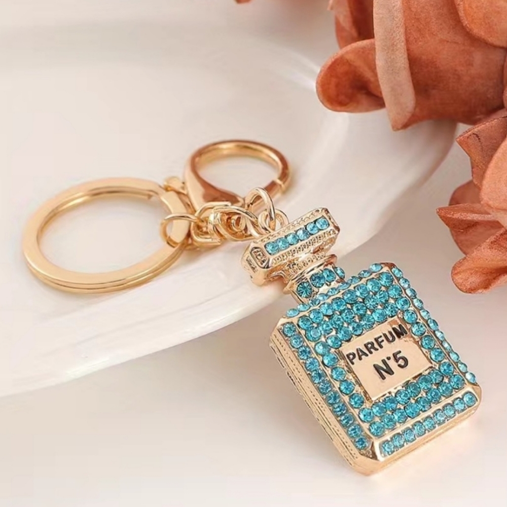 Blue Rhinestone Parfum Bottle Keychain - Picture 3 of 3